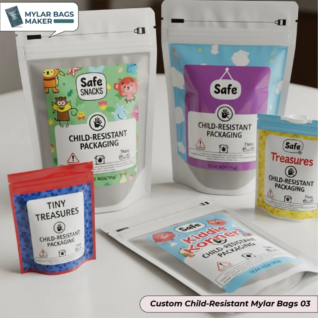 Custom child resistant mylar bags for packaging use